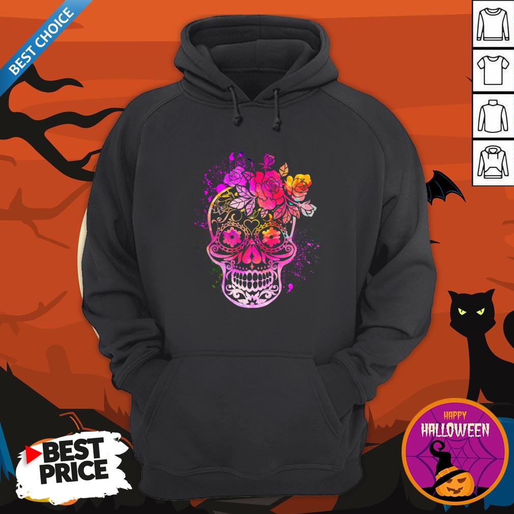 Colorful Sugar Skull Floral Roses Día De Los Muertos Day Of Dead Shirt