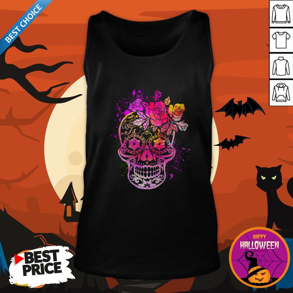 Colorful Sugar Skull Floral Roses Día De Los Muertos Day Of Dead Shirt
