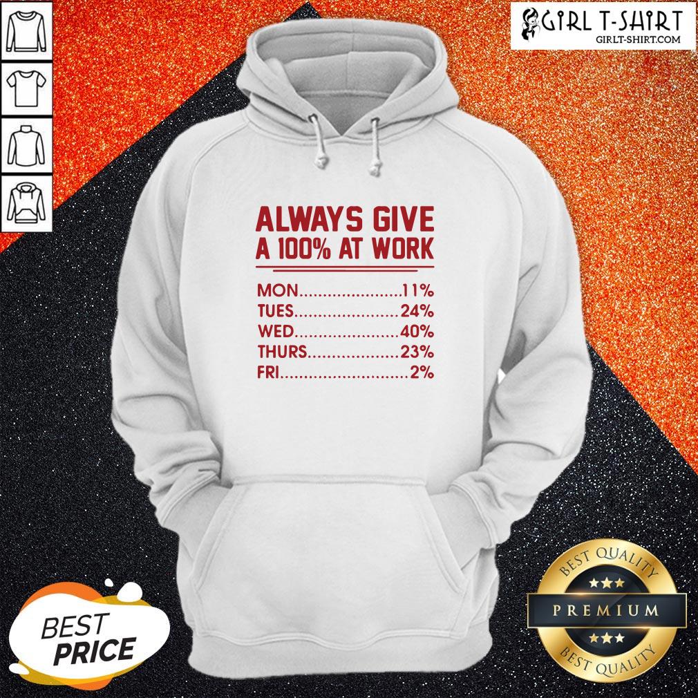 Come Always Give A 100% at Work Mon Tues Wed Thurs Fri Red Shirt