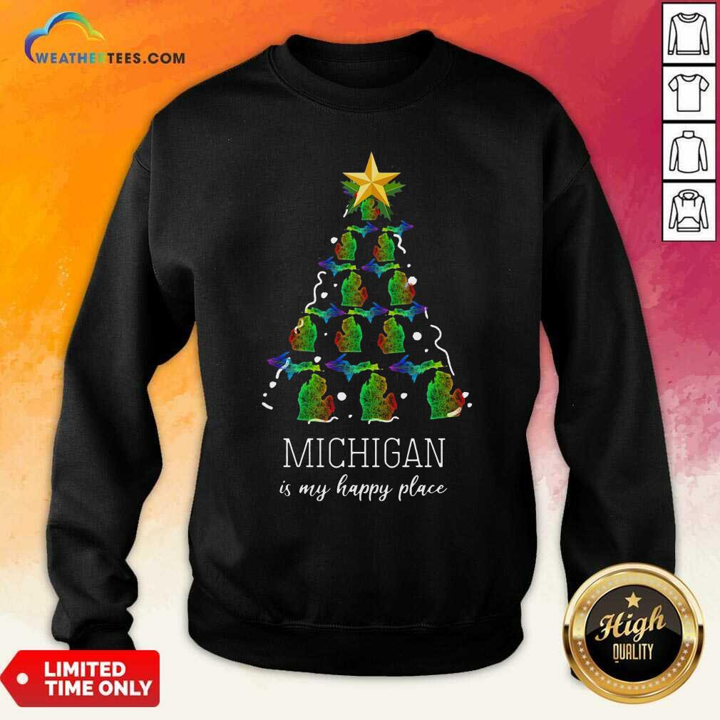 Cool Michigan Is My Happy Place Merry Christmas Tree Shirt