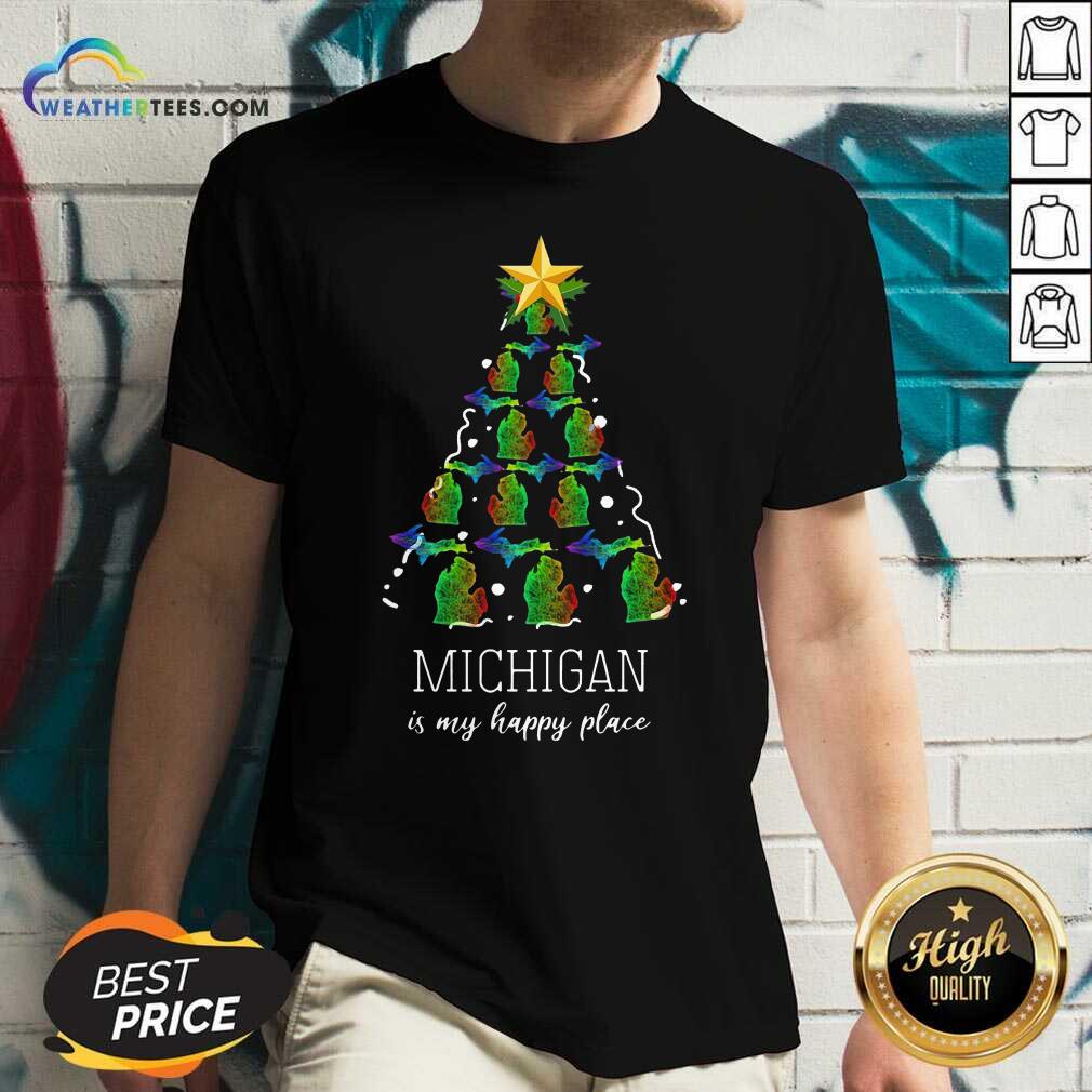 Cool Michigan Is My Happy Place Merry Christmas Tree Shirt