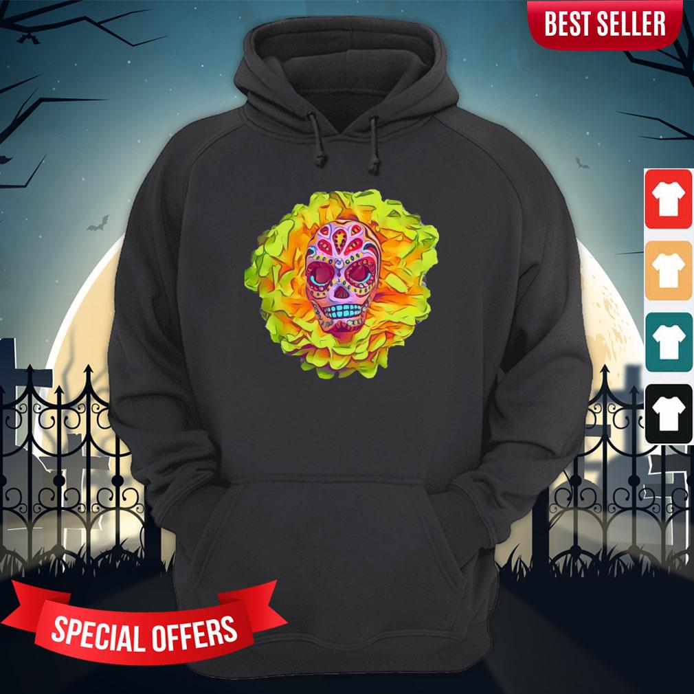 Cool Sugar Skull Portrait Pink & Yellow Day Of The Dead Mexican Shirt