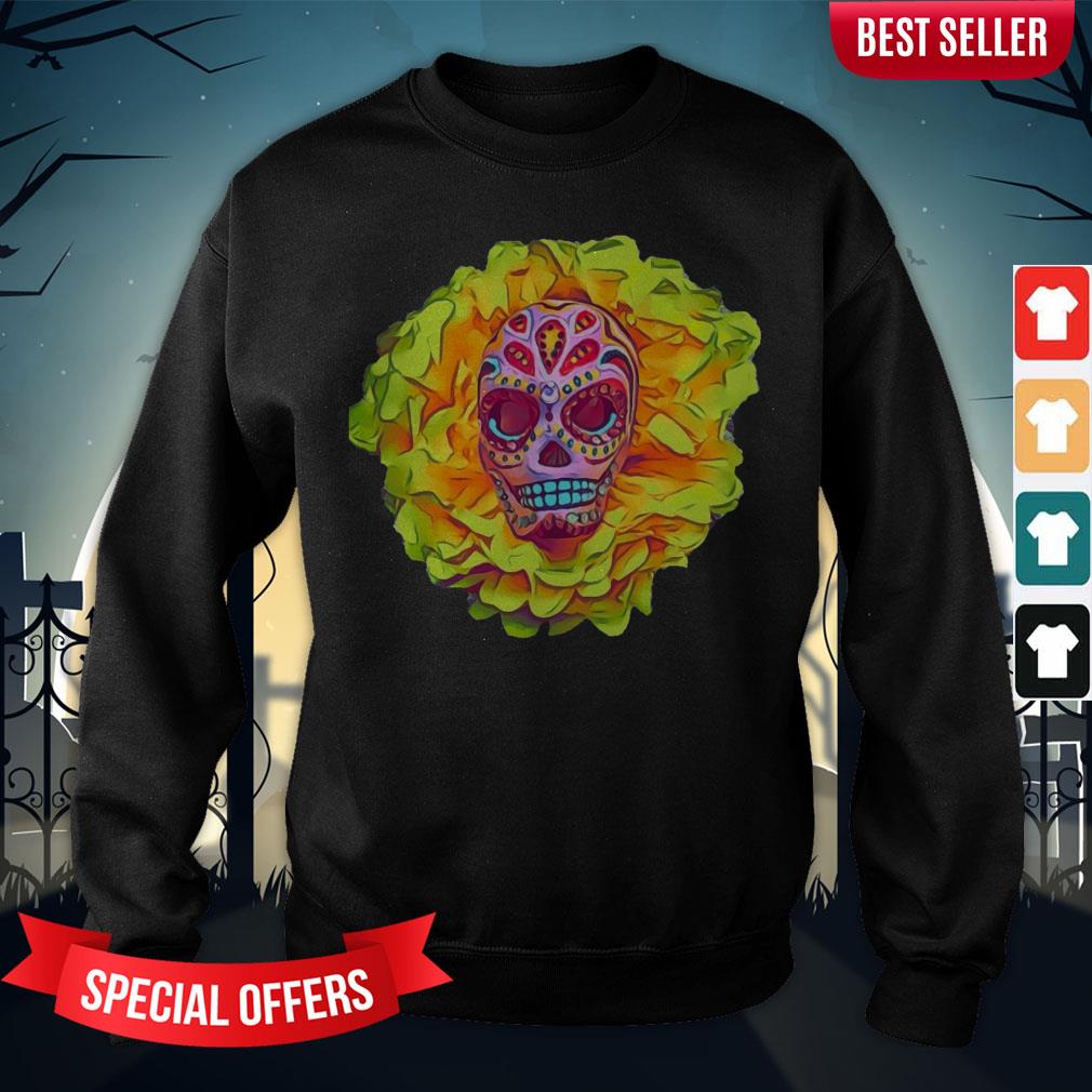 Cool Sugar Skull Portrait Pink & Yellow Day Of The Dead Mexican Shirt