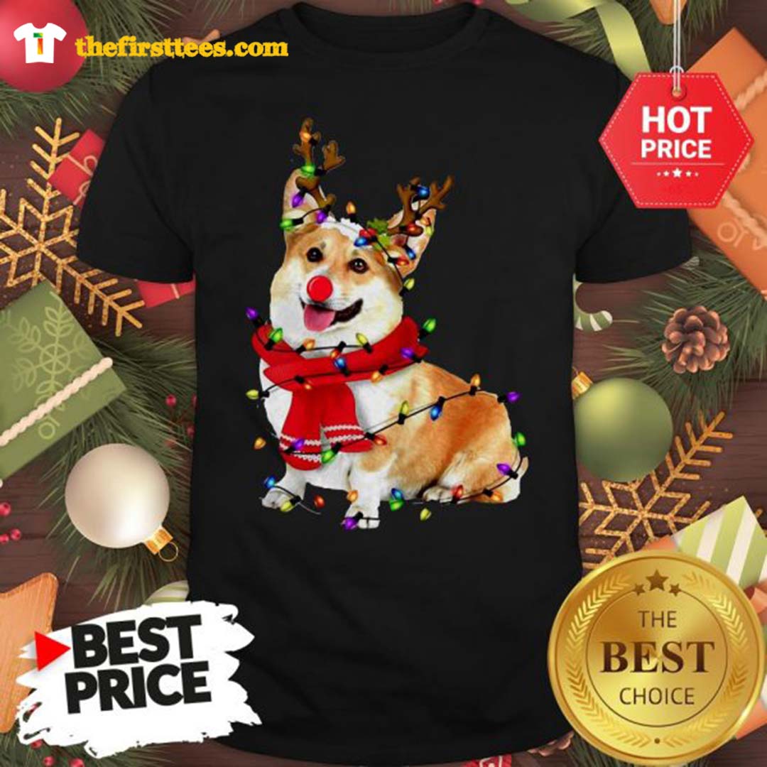Corgi Reindeer Christmas Lights Pajama Lovely Shirt