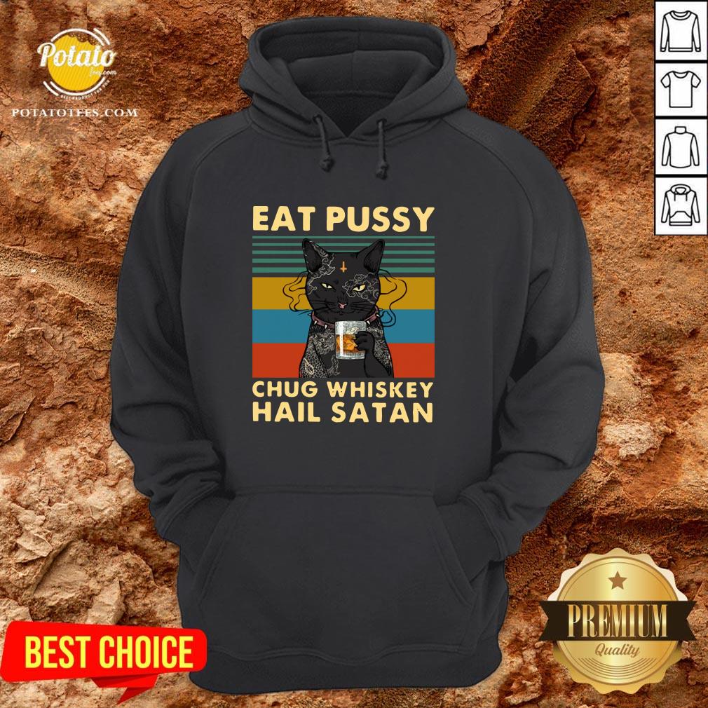 Cute Black Cat Eat Pussy Chug Whiskey Hail Satan Vintage Shirt