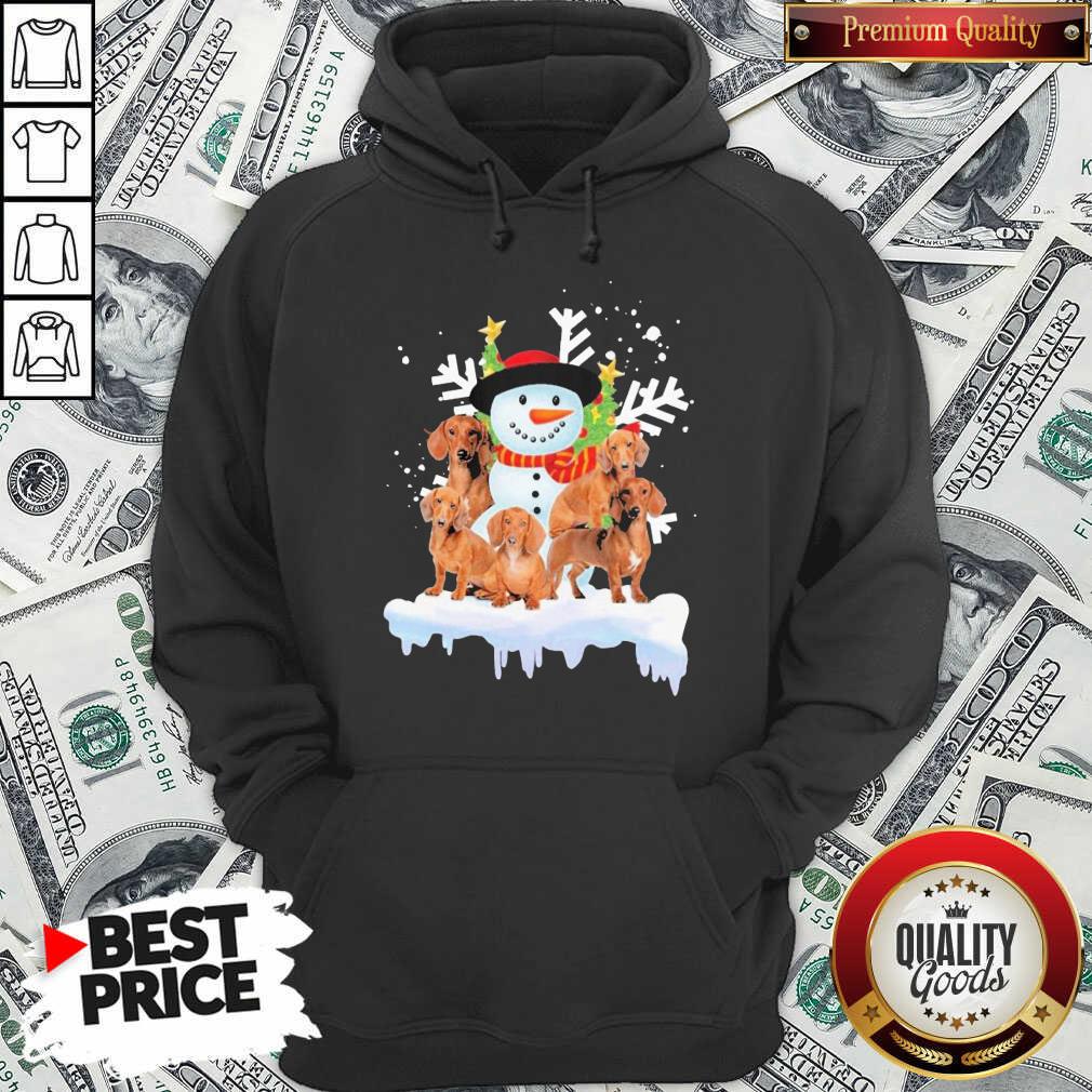 Cute Dachshunds And Snowman Happy Merry Christmas Shirt