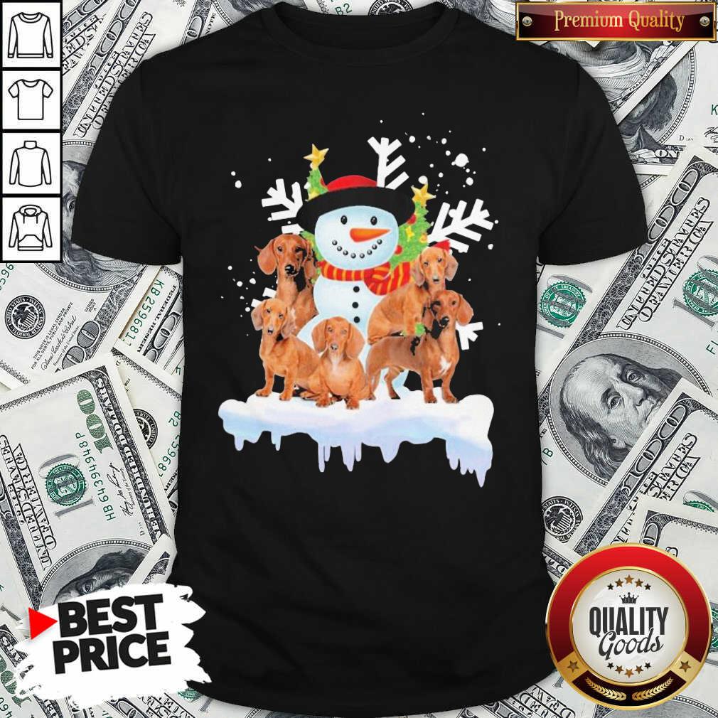 Cute Dachshunds And Snowman Happy Merry Christmas Shirt