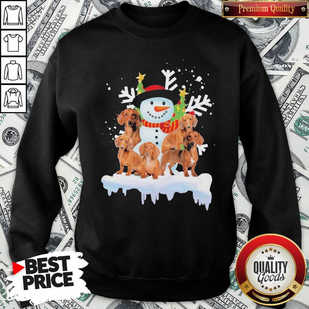 Cute Dachshunds And Snowman Happy Merry Christmas Shirt