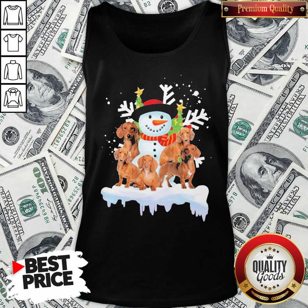Cute Dachshunds And Snowman Happy Merry Christmas Shirt