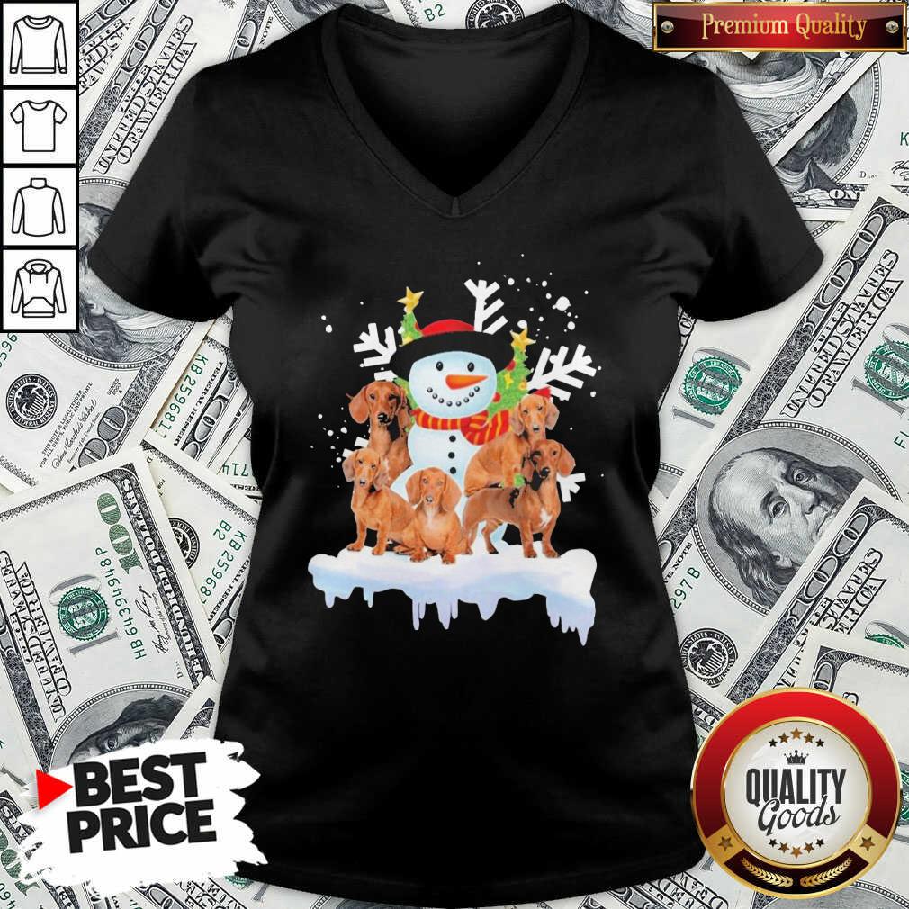 Cute Dachshunds And Snowman Happy Merry Christmas Shirt
