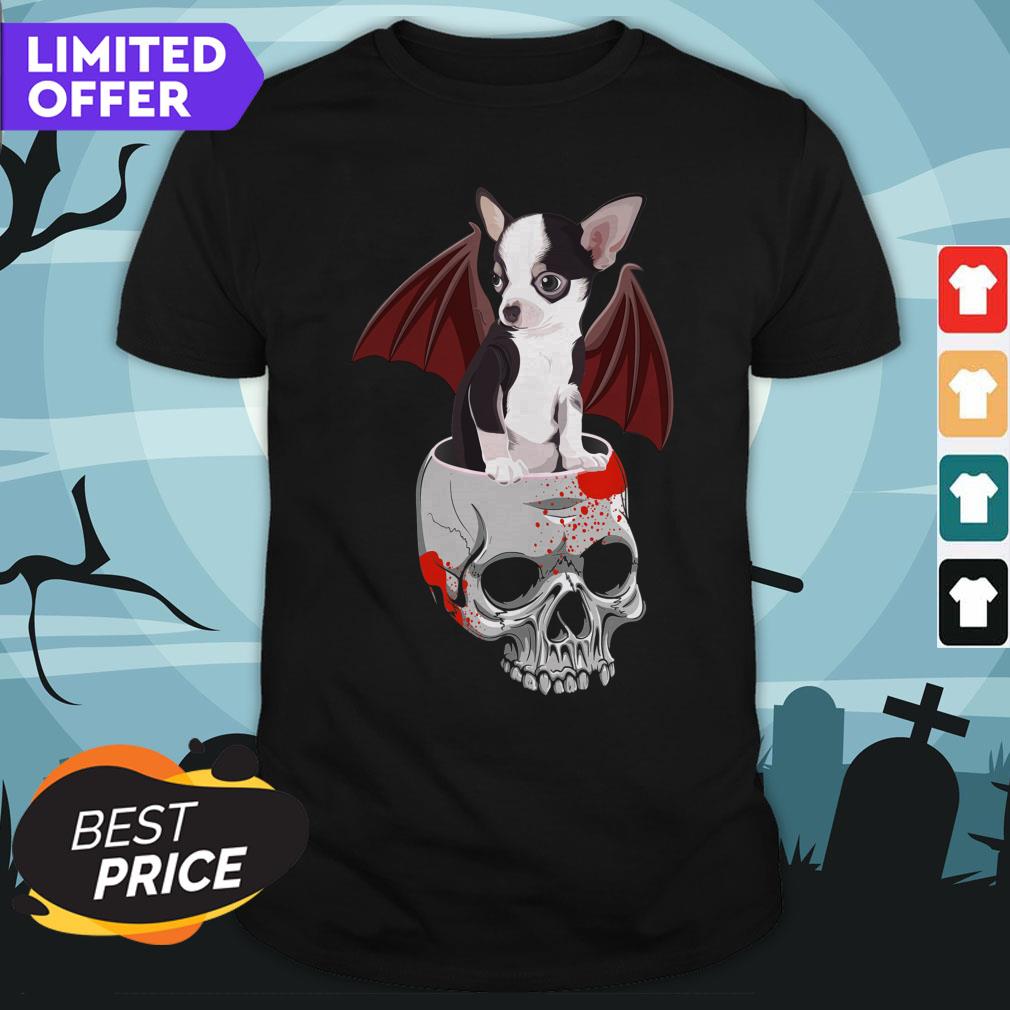 Cute Dog Chihuahua Bat Skull Day Of The Dead Muertos Shirt