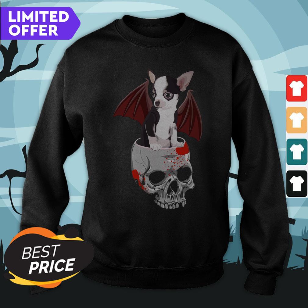 Cute Dog Chihuahua Bat Skull Day Of The Dead Muertos Shirt