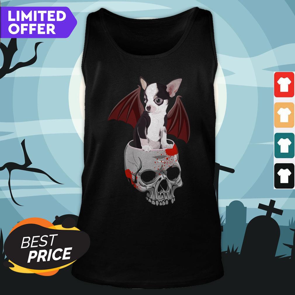 Cute Dog Chihuahua Bat Skull Day Of The Dead Muertos Shirt