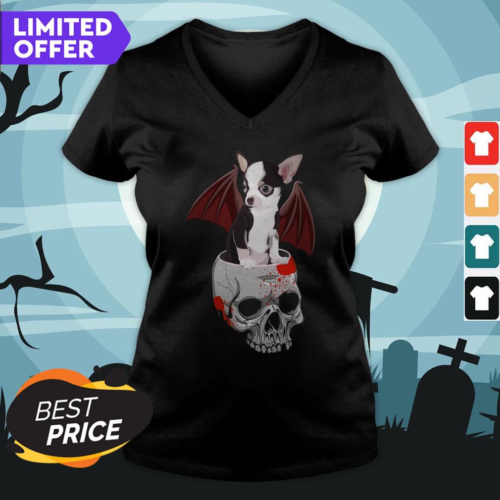 Cute Dog Chihuahua Bat Skull Day Of The Dead Muertos Shirt