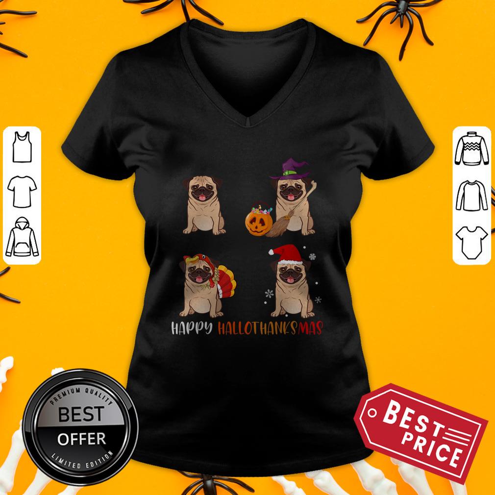 Cute Pug Happy Hallothanksmas Shirt