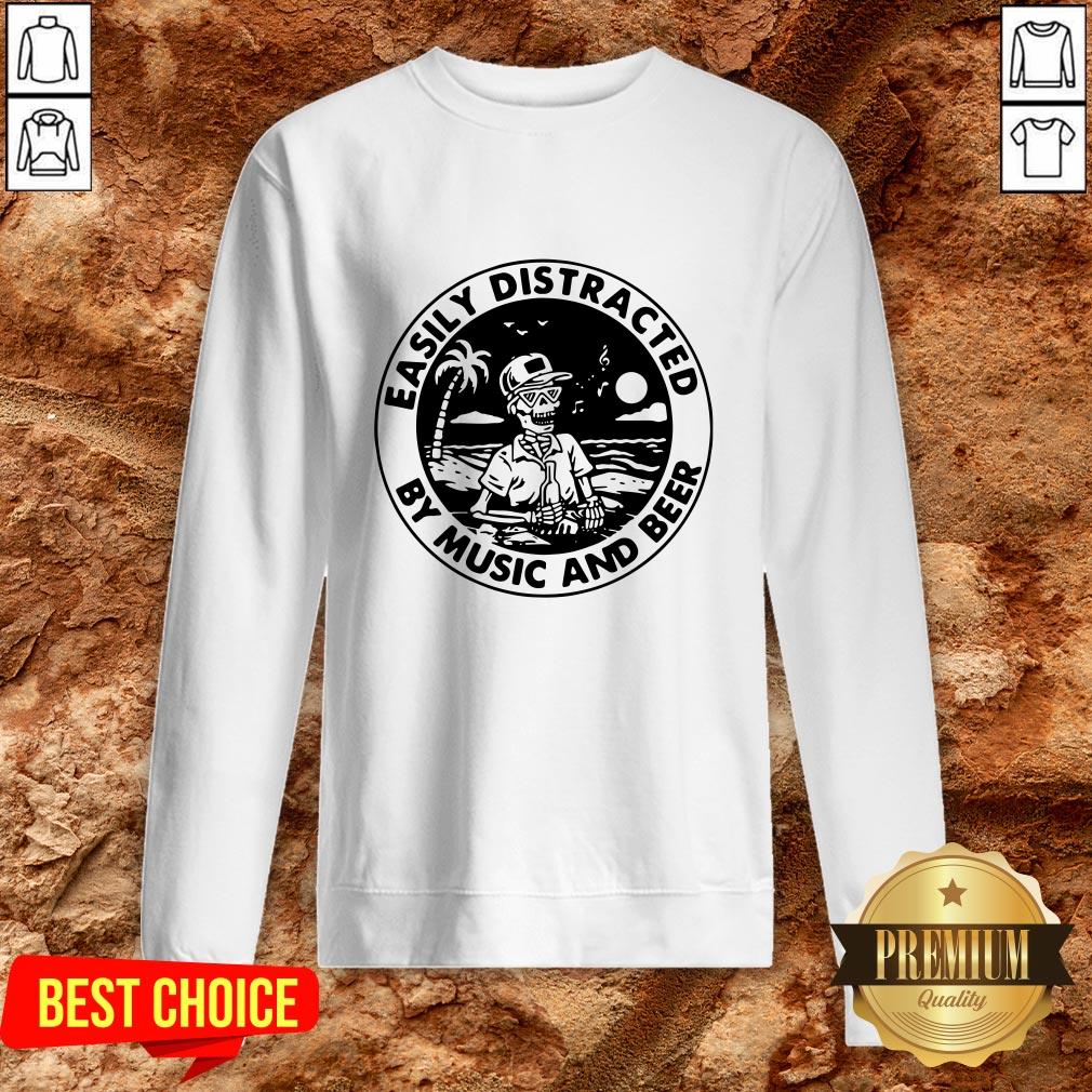 Cute Skeleton Easily Distracted By Music And Beer Shirt