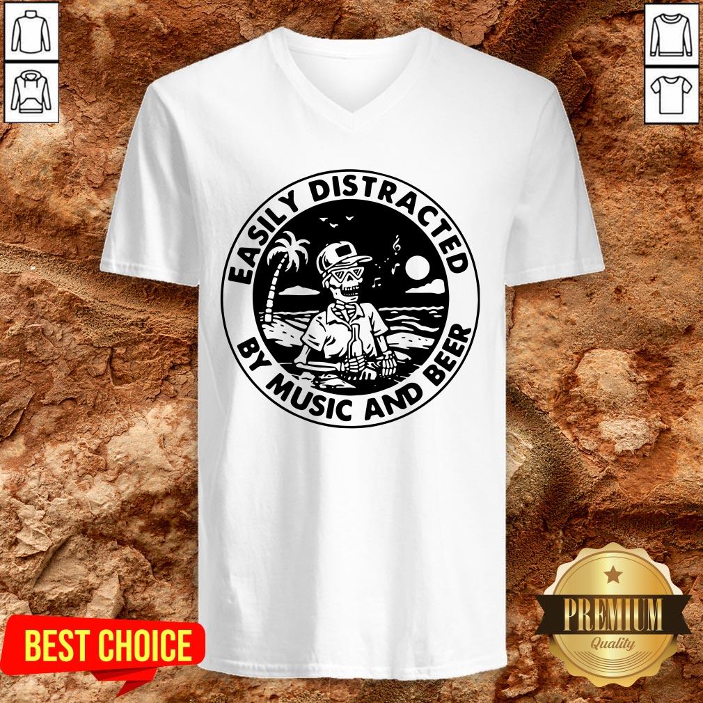 Cute Skeleton Easily Distracted By Music And Beer Shirt