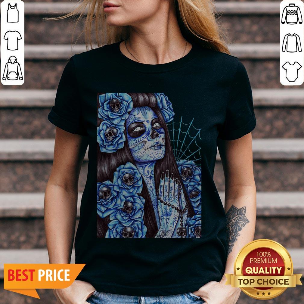 Day Of The Dead Blue Sugar Skull Girl Shirt