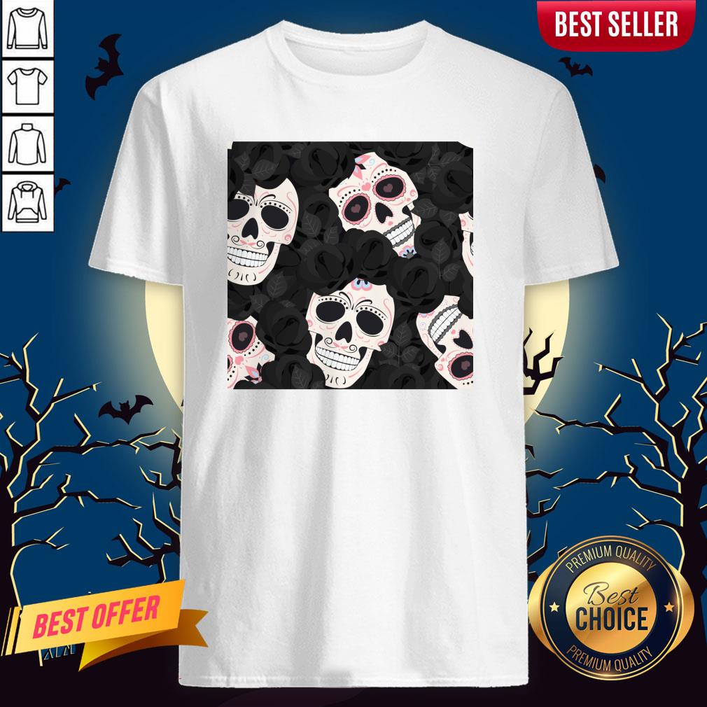 Day Of The Dead Sugar Skulls Halloween Skull Black Roses Muertos Shirt