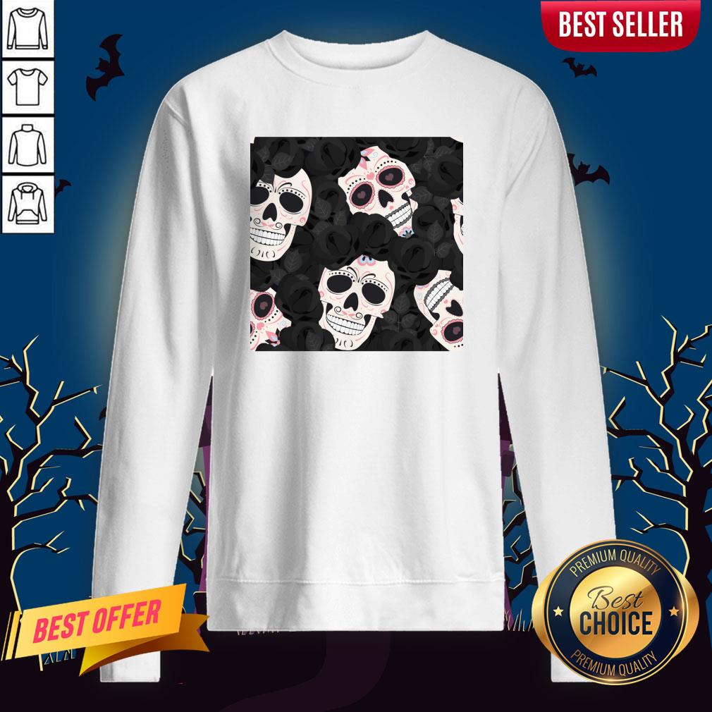 Day Of The Dead Sugar Skulls Halloween Skull Black Roses Muertos Shirt