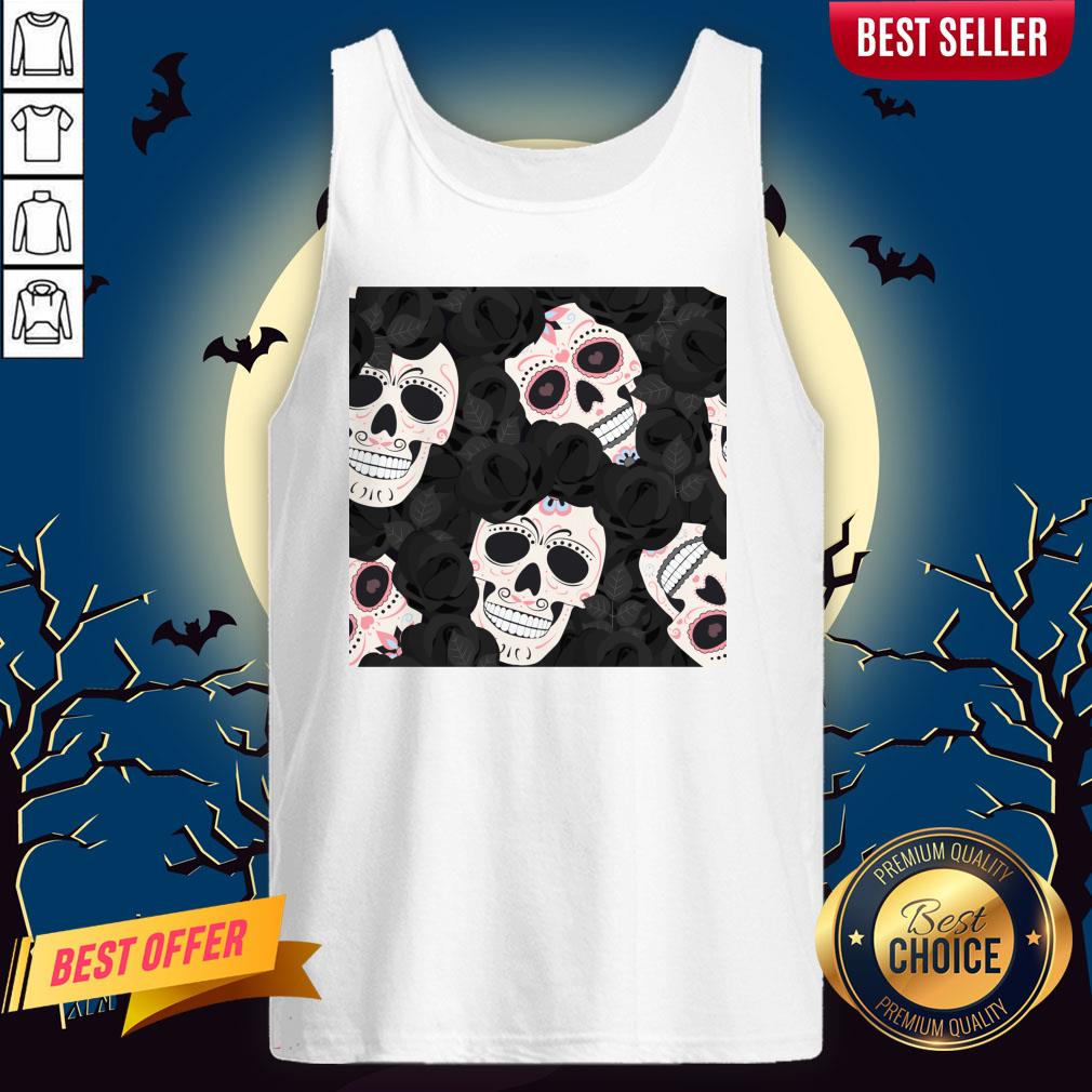 Day Of The Dead Sugar Skulls Halloween Skull Black Roses Muertos Shirt