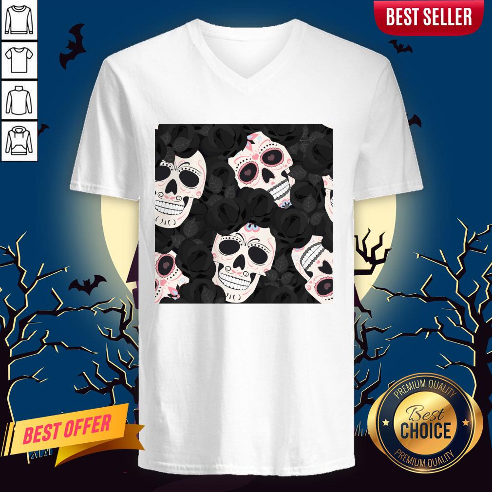 Day Of The Dead Sugar Skulls Halloween Skull Black Roses Muertos Shirt