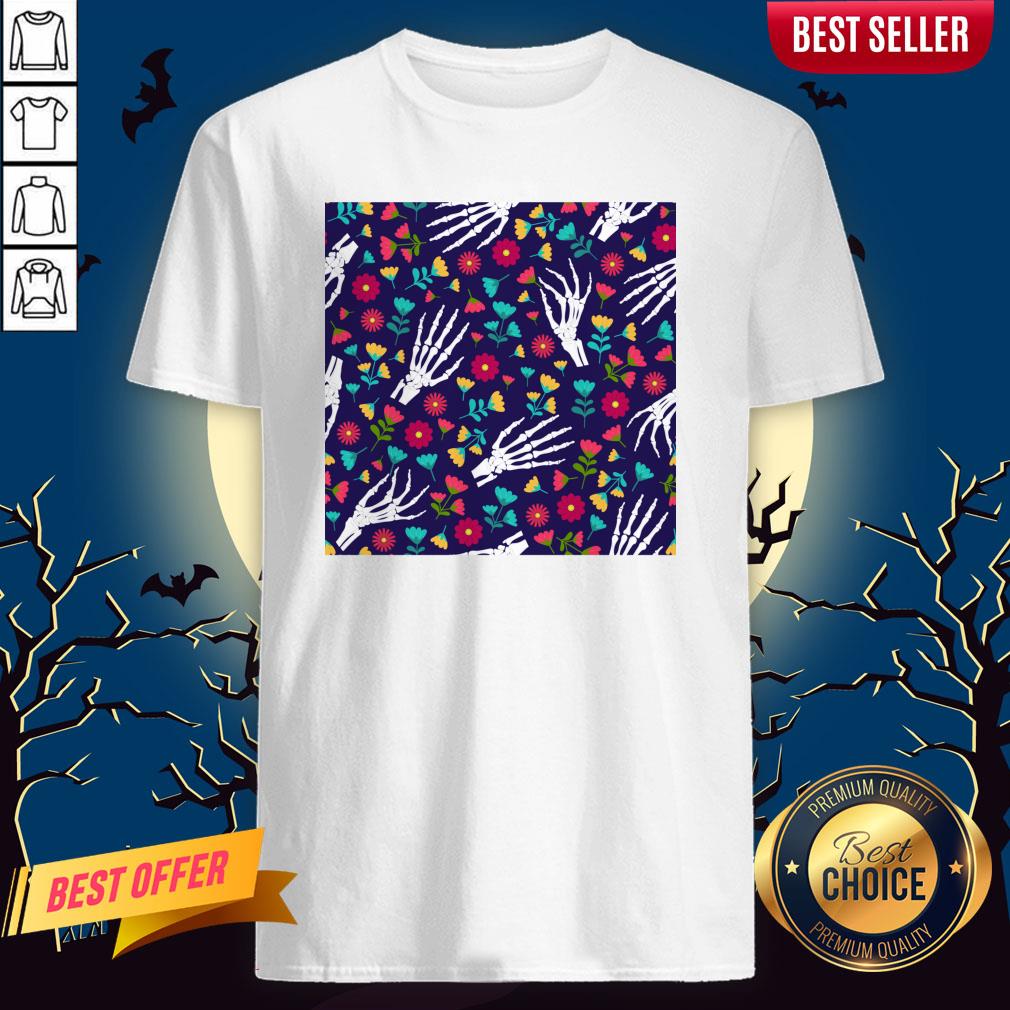 Day Of The Dead Sugar Skulls Skeleton Hand Flower Blue Shirt