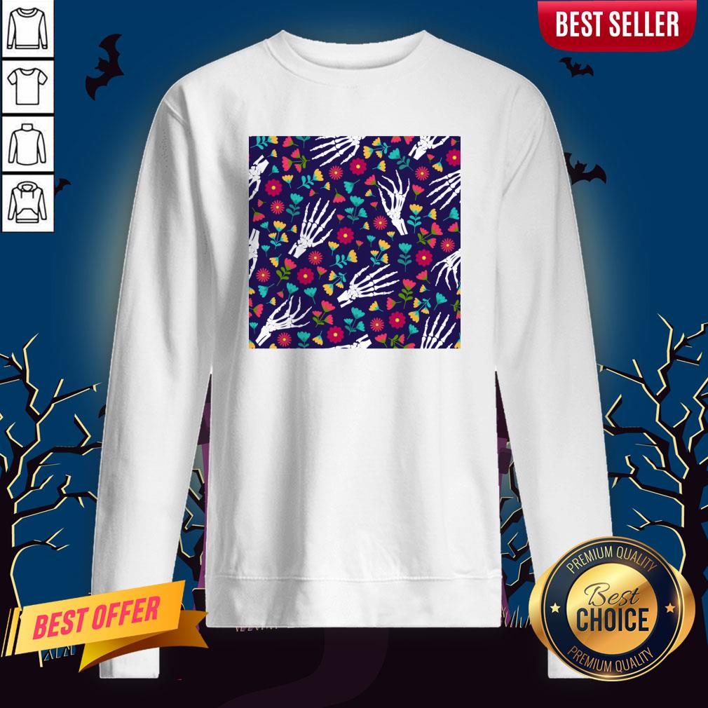 Day Of The Dead Sugar Skulls Skeleton Hand Flower Blue Shirt