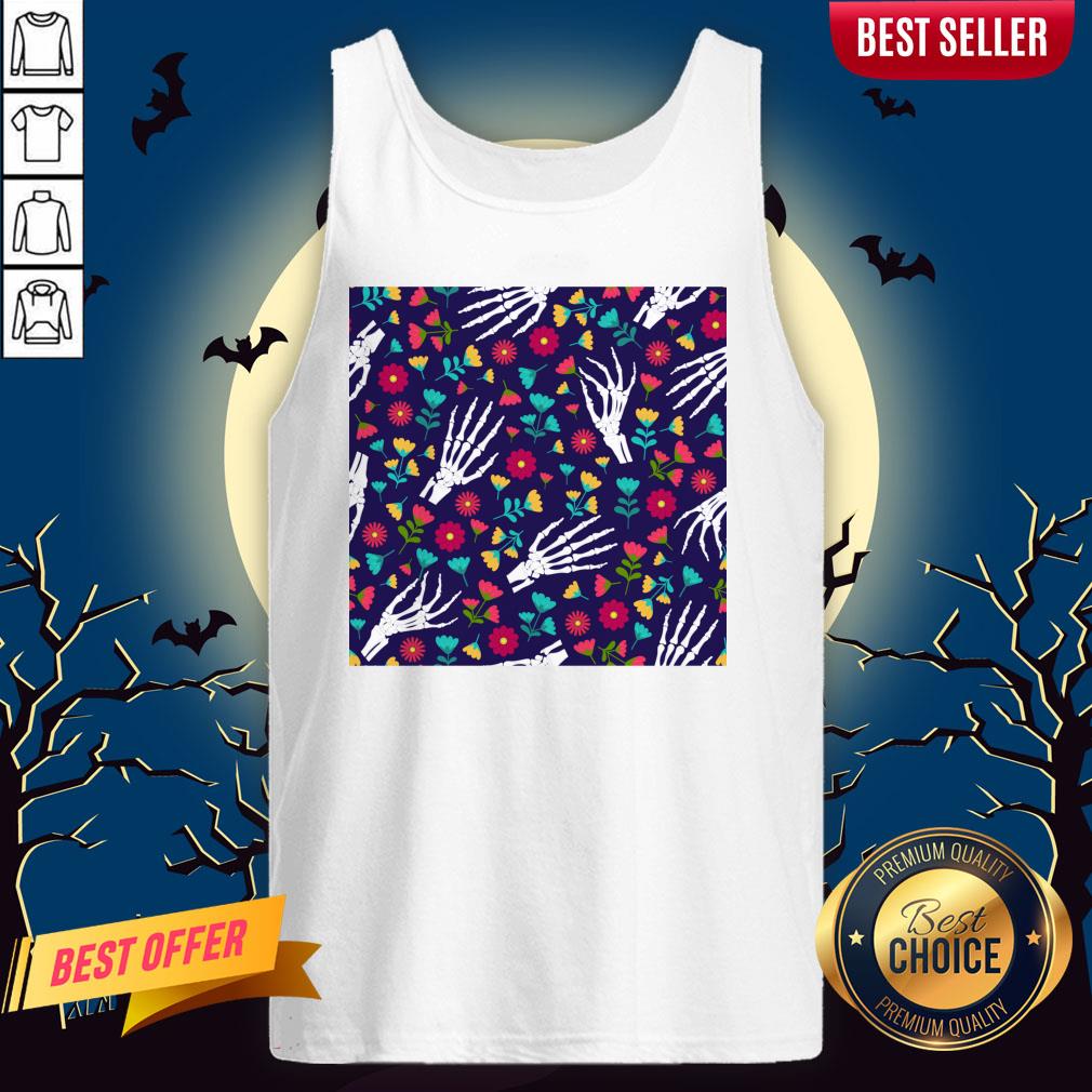 Day Of The Dead Sugar Skulls Skeleton Hand Flower Blue Shirt