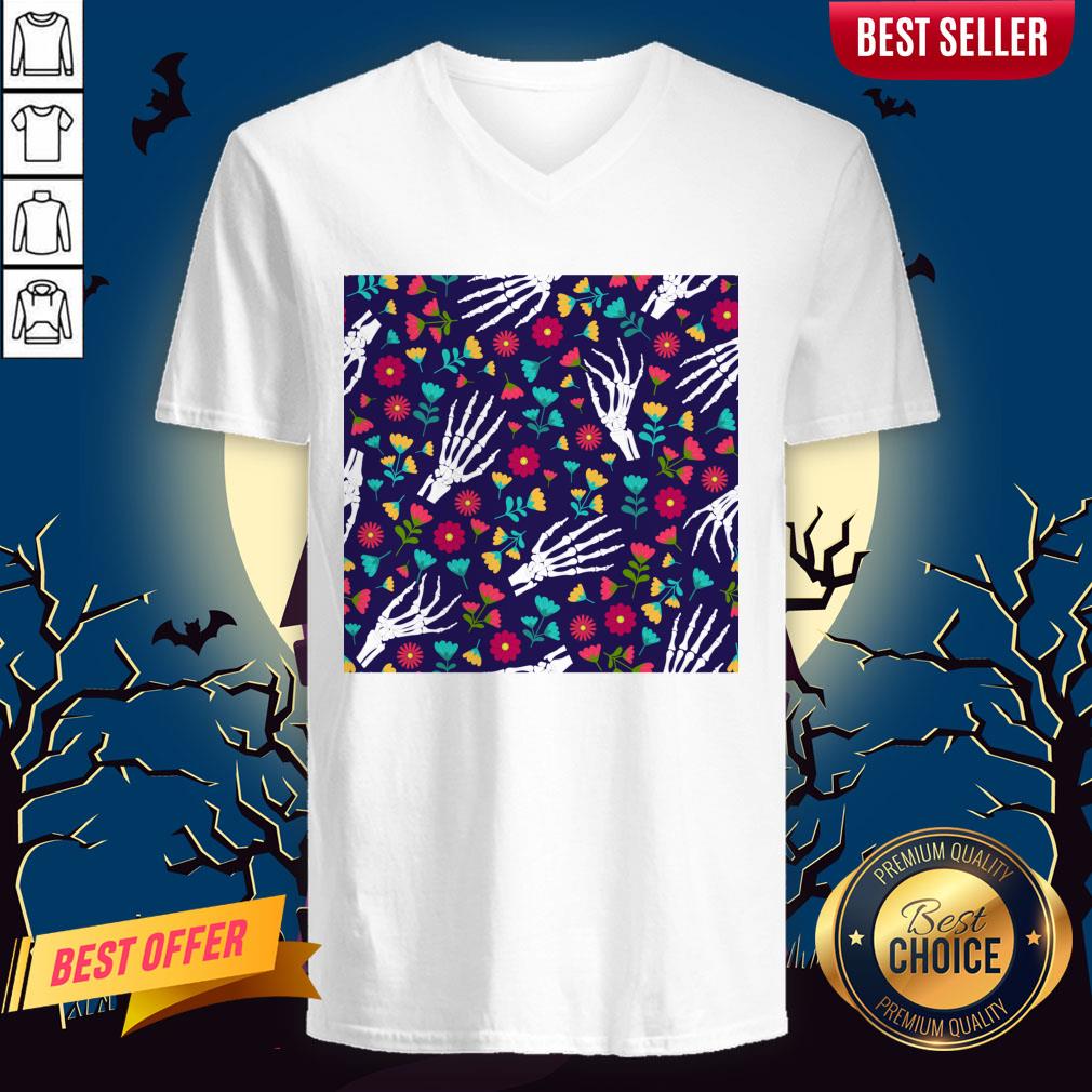 Day Of The Dead Sugar Skulls Skeleton Hand Flower Blue Shirt
