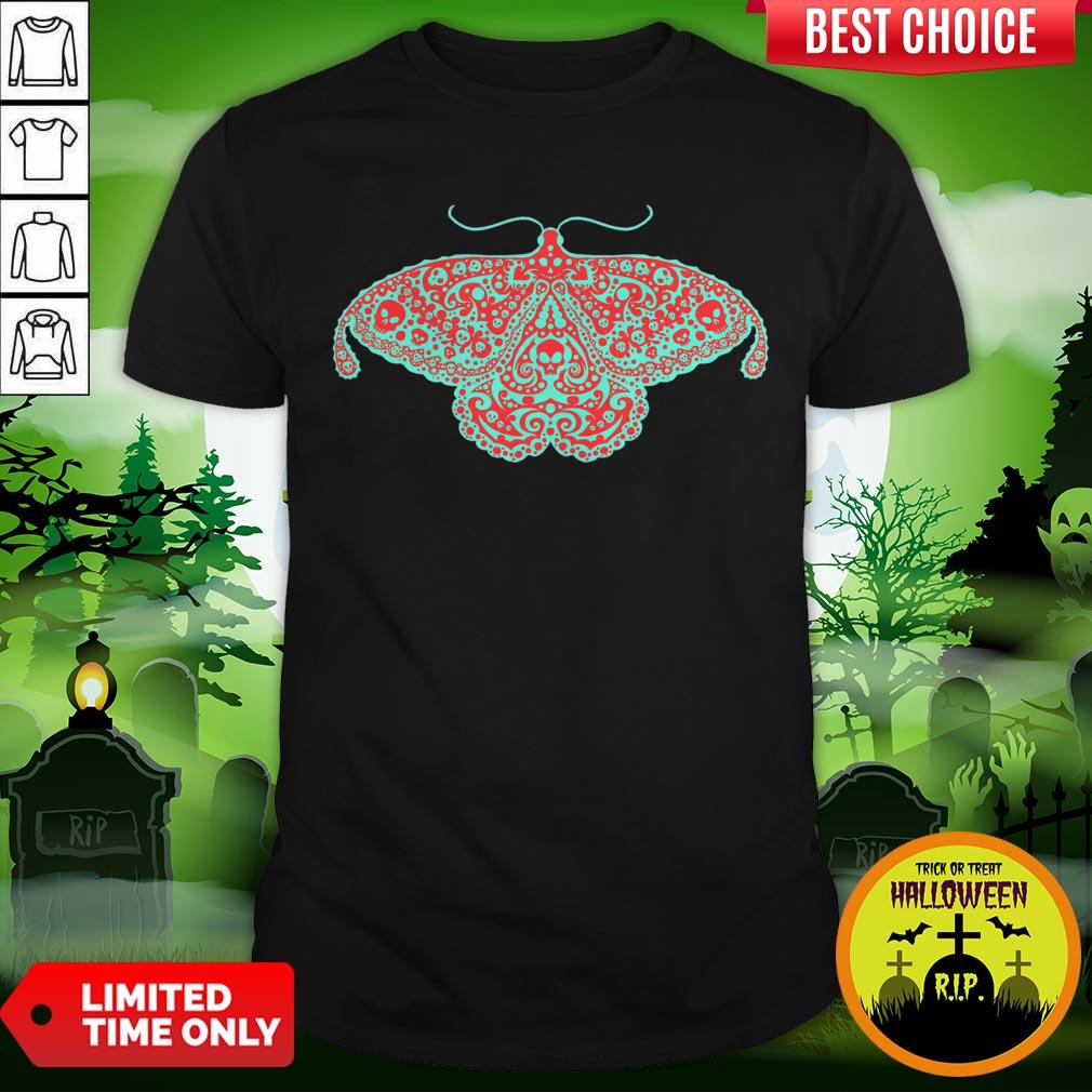 Death Head Moth Teal And Scarlet Day Of The Dead Shirt