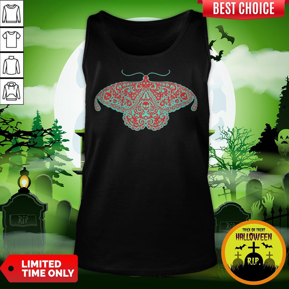 Death Head Moth Teal And Scarlet Day Of The Dead Shirt