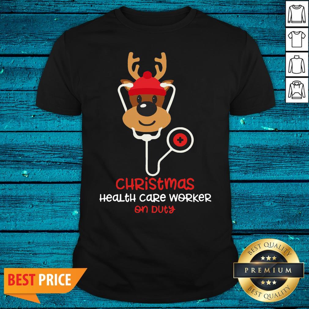 Delicate Christmas Health Care Worker On Duty Reindeer Nurse Funny Shirt