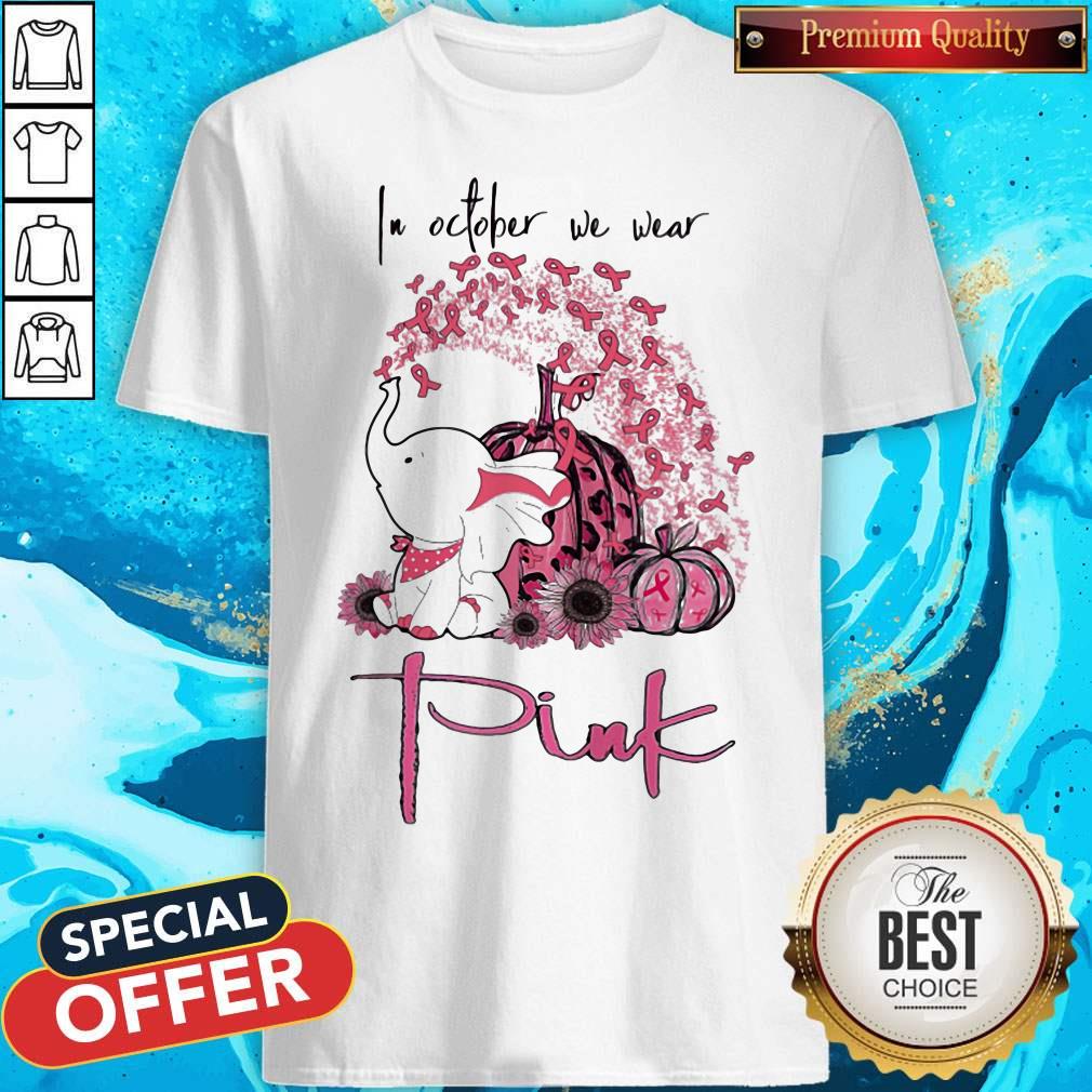 Elephant Pumpkin Breast Cancer Awareness In October We Wear Pink Shirt