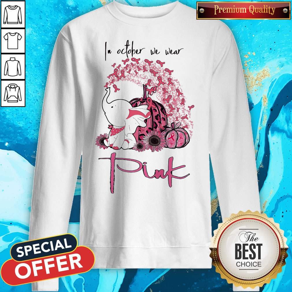 Elephant Pumpkin Breast Cancer Awareness In October We Wear Pink Shirt