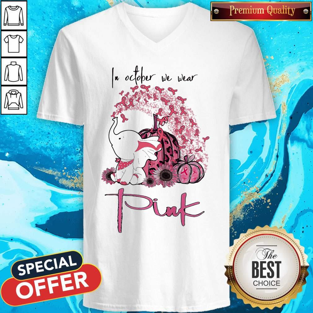 Elephant Pumpkin Breast Cancer Awareness In October We Wear Pink Shirt