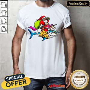 Happy Santa Claus Riding A Unicorn And A Shark Christmas Gift Shirt
