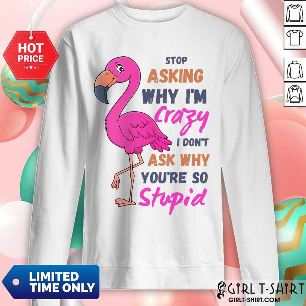 Flamingo Stop Asking Why I'm Crazy I Don't Ask Why You'Re So Stupid Shirt