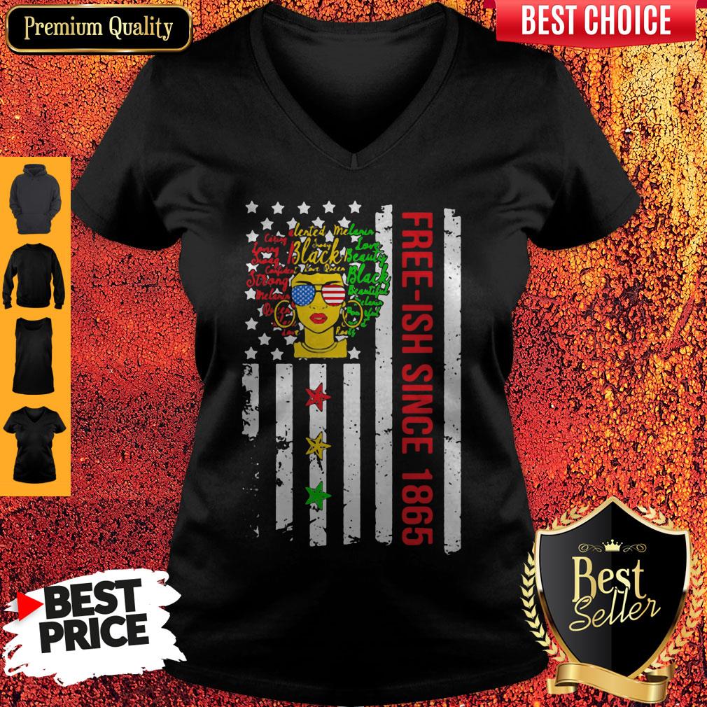Free-ish Since 1864 Black Melanin American Flag Veteran Independence Day Shirt