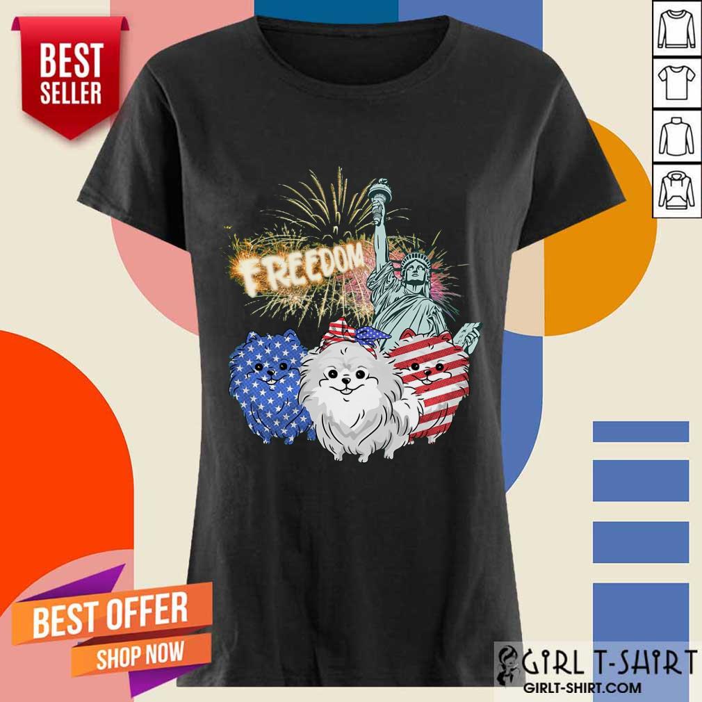 Freedom Dog Pomeranian Statue Of Liberty USA Flag Shirt