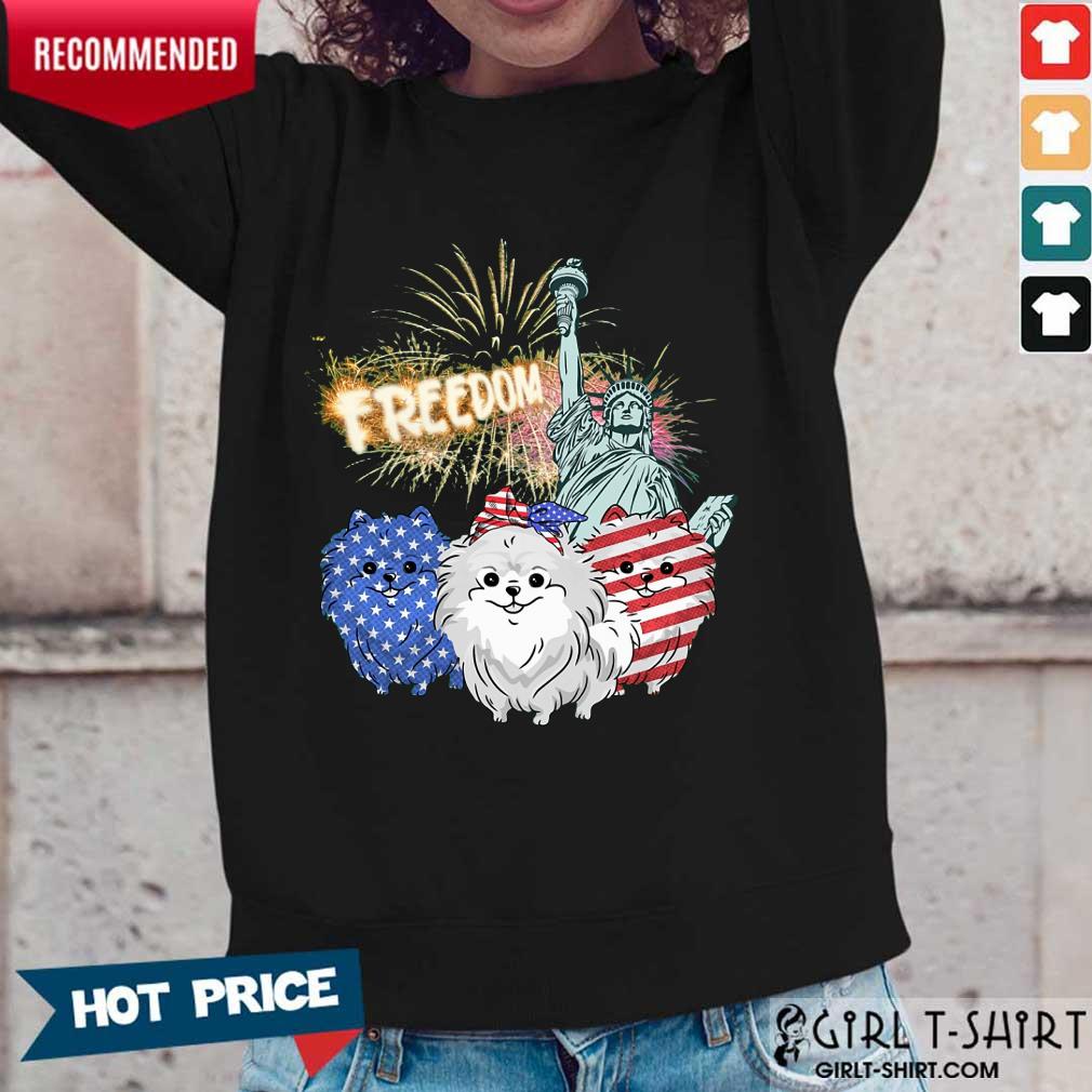 Freedom Dog Pomeranian Statue Of Liberty USA Flag Shirt