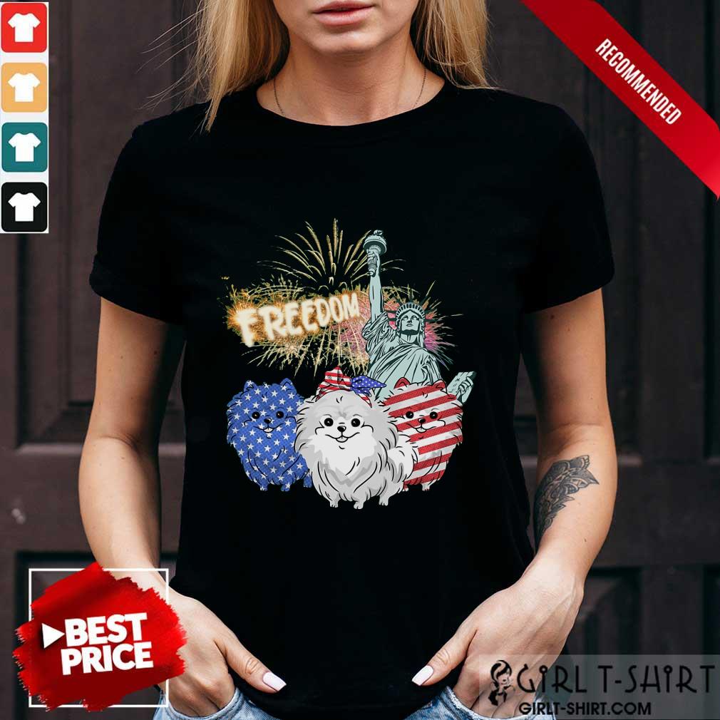 Freedom Dog Pomeranian Statue Of Liberty USA Flag Shirt
