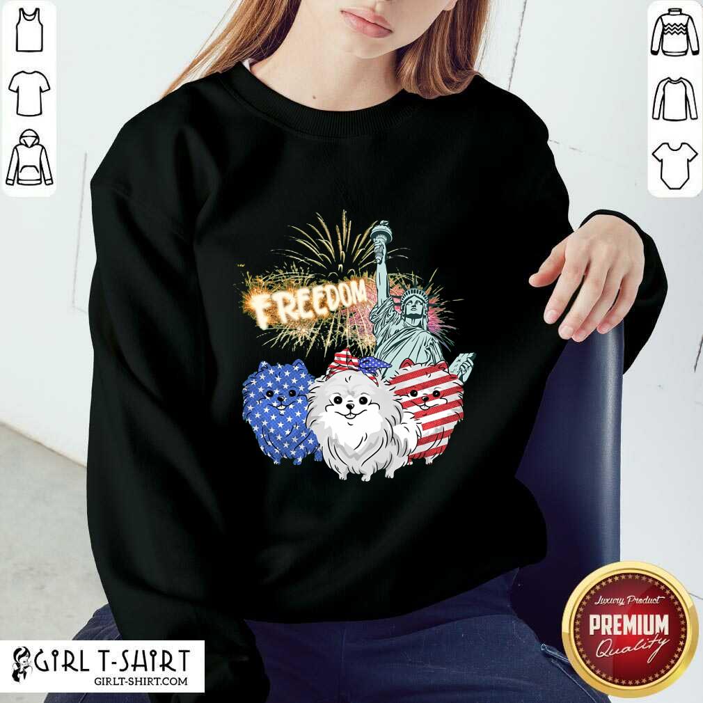 Freedom Dog Pomeranian Statue Of Liberty USA Flag Shirt