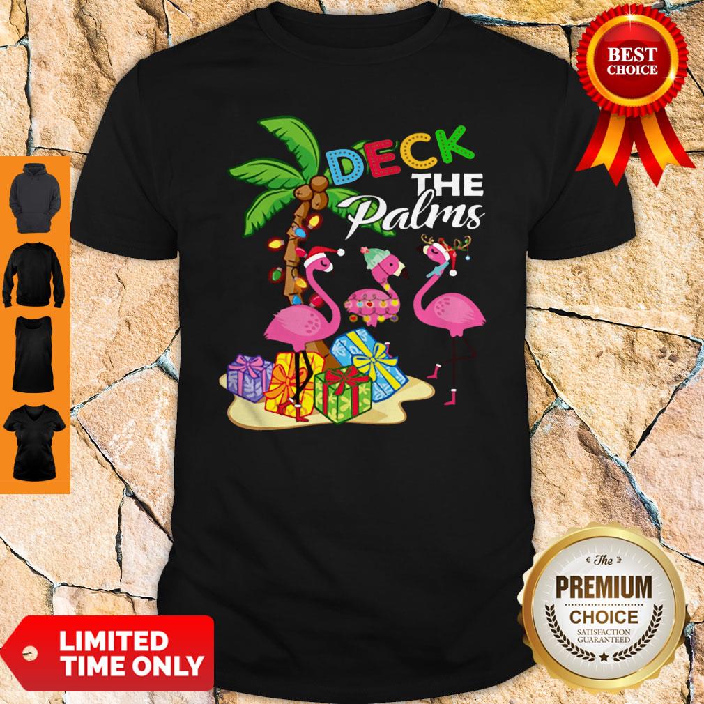 Official Deck The Palms Merry Flamingo Christmas Shirt