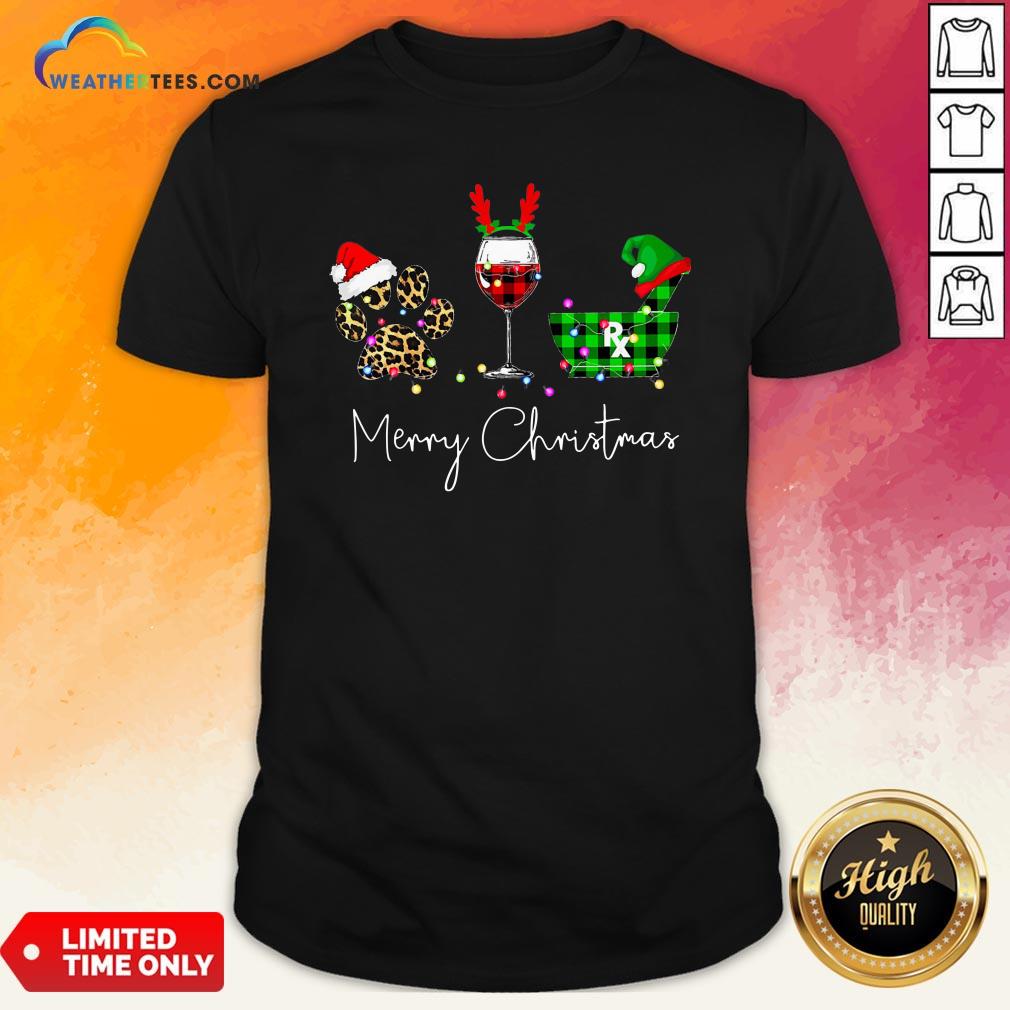 Fun Paw Dog Wine Coffee Elf Merry Christmas Shirt