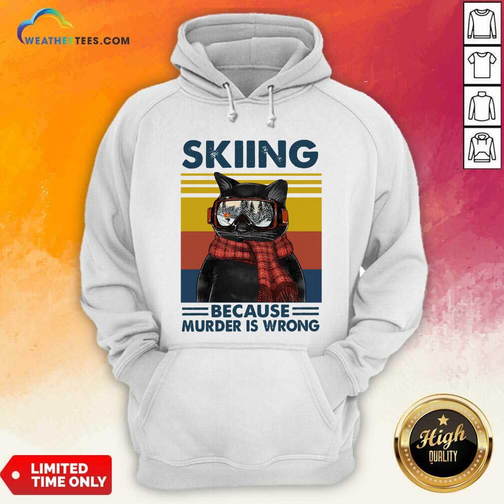 Funny Black Cat Skiing Because Murder Is Wrong Vintage Retro Shirt