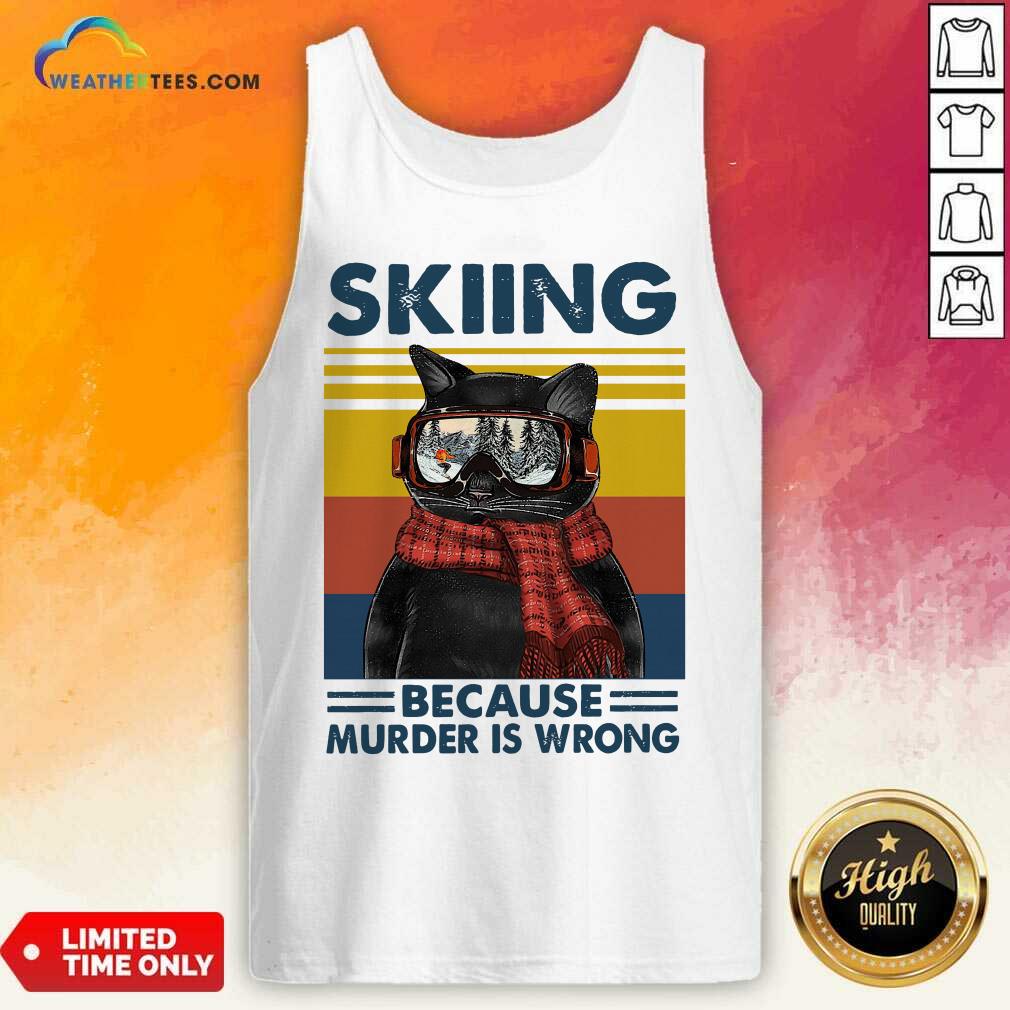 Funny Black Cat Skiing Because Murder Is Wrong Vintage Retro Shirt