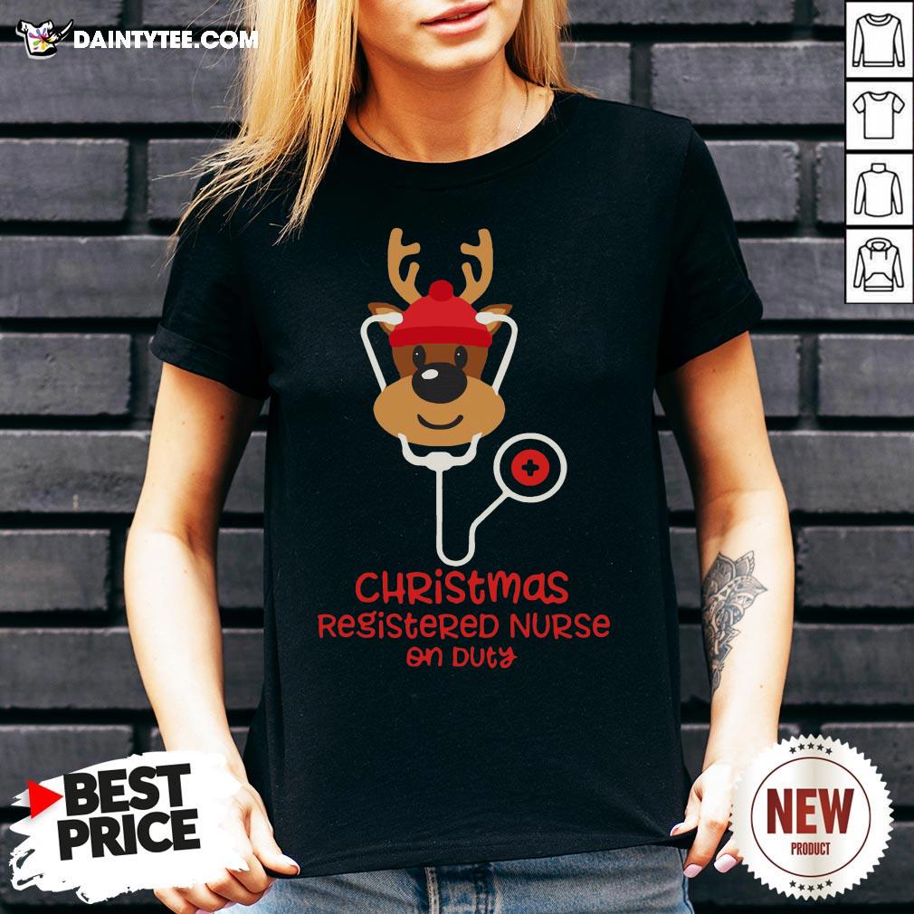 Funny Christmas Registered Nurse Reindeer Nurse On Duty Shirt
