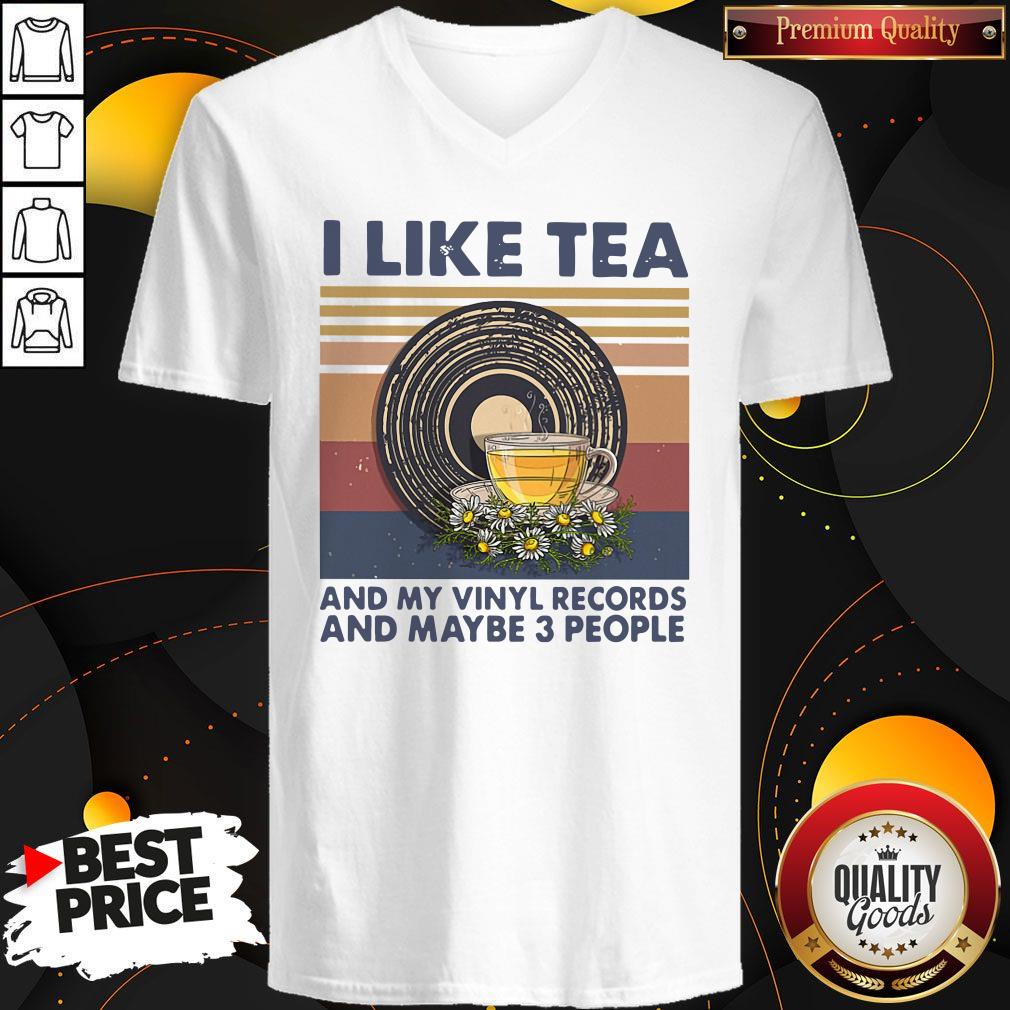 Funny I Like Tea And My Vinyl Records And Maybe 3 People Vintage Retro Shirt
