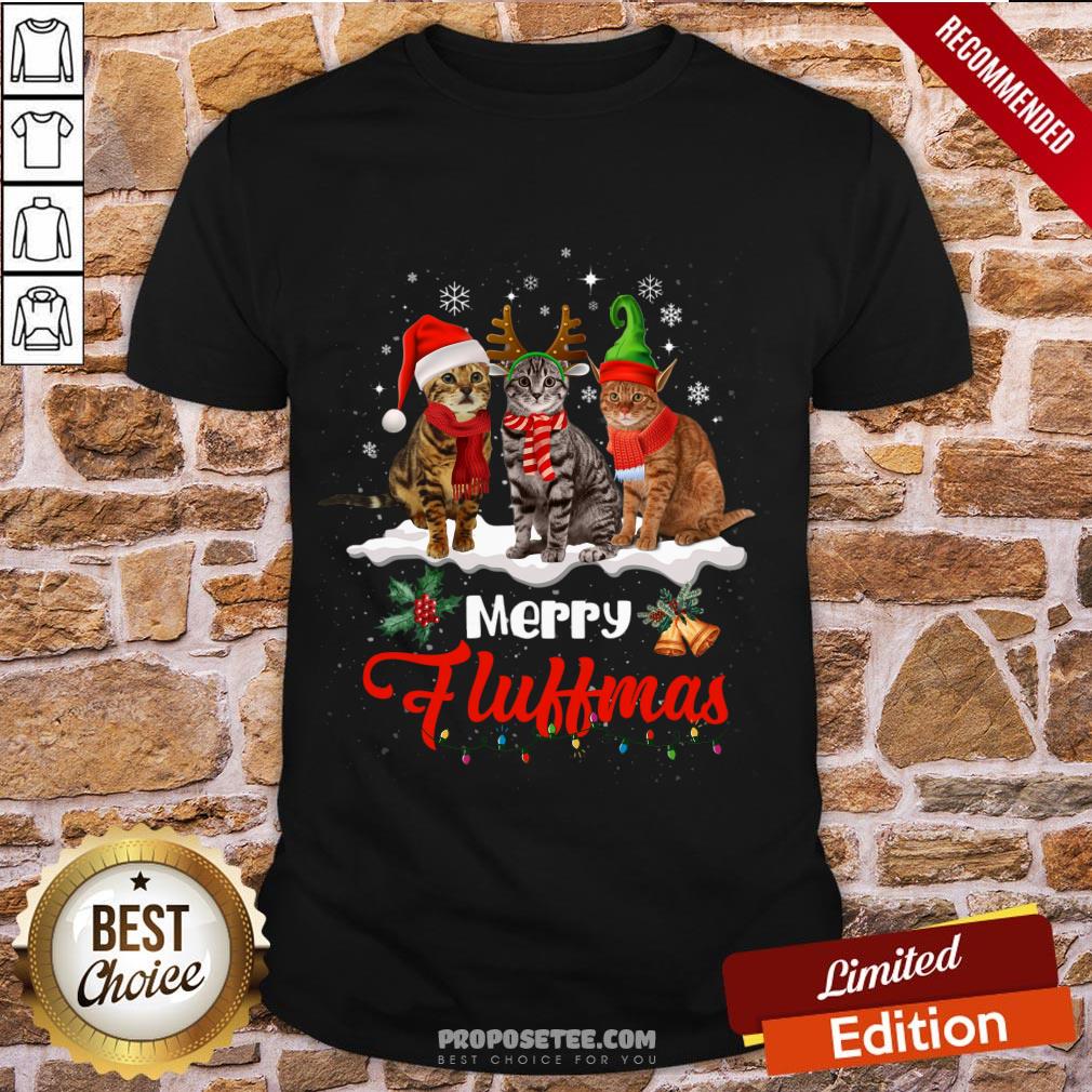 Funny Merry Fluffmas Cats Christmas Cat Lover Gift Reindeer Season Shirt